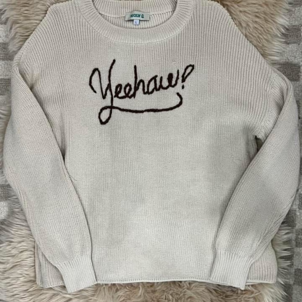 Western Yeehaw Cream Sweater